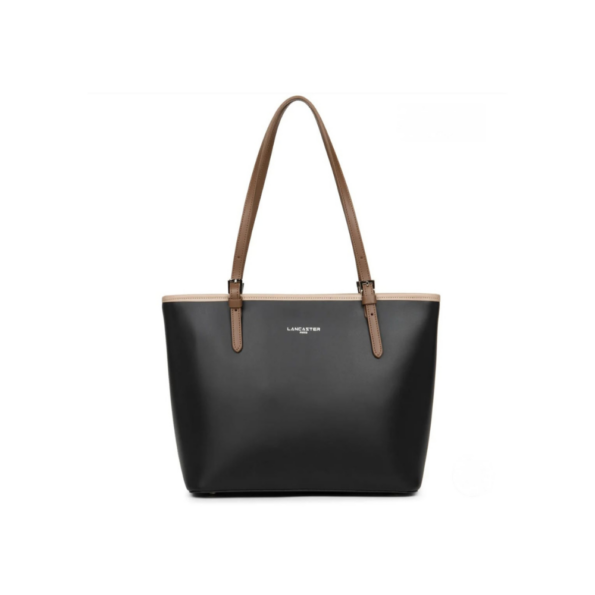 GRAND SAC CABAS ÉPAULE SMOOTH NOIR NUDE VISON VUE DE FACE