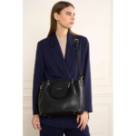 GRAND SAC À MAIN FOULONNÉ DOUBLE LANCASTER 470-19 NOIR IN NUDE VUE DE FACE
