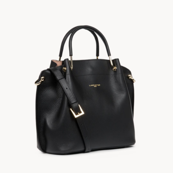 GRAND SAC À MAIN FOULONNÉ DOUBLE LANCASTER 470-19 NOIR IN NUDE VUE LATÉRALE