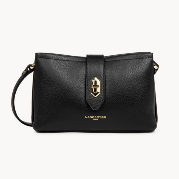 SAC BANDOULIERE TOP DOUBLE LANCASTER 470-62 NOIR IN NUDE VUE DE FACE