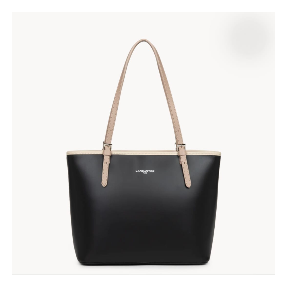 SAC CABAS ÉPAULE SMOOTH 437-07 LANCASTER NOIR NUDE CLAIR NUDE FONCÉ VUE DE FACE SAC CABAS ÉPAULE SMOOTH 437-07 LANCASTER NOIR NUDE CLAIR NUDE FONCÉ VUE DE FACE