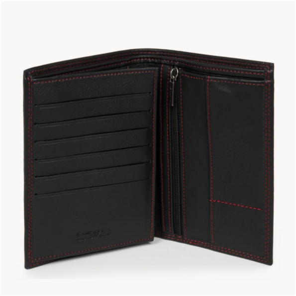 GRAND PORTEFEUILLE SOFT VINTAGE HOMME LANCASTER 120-13 NOIR-ROUGE VUE INTÉRIEURE