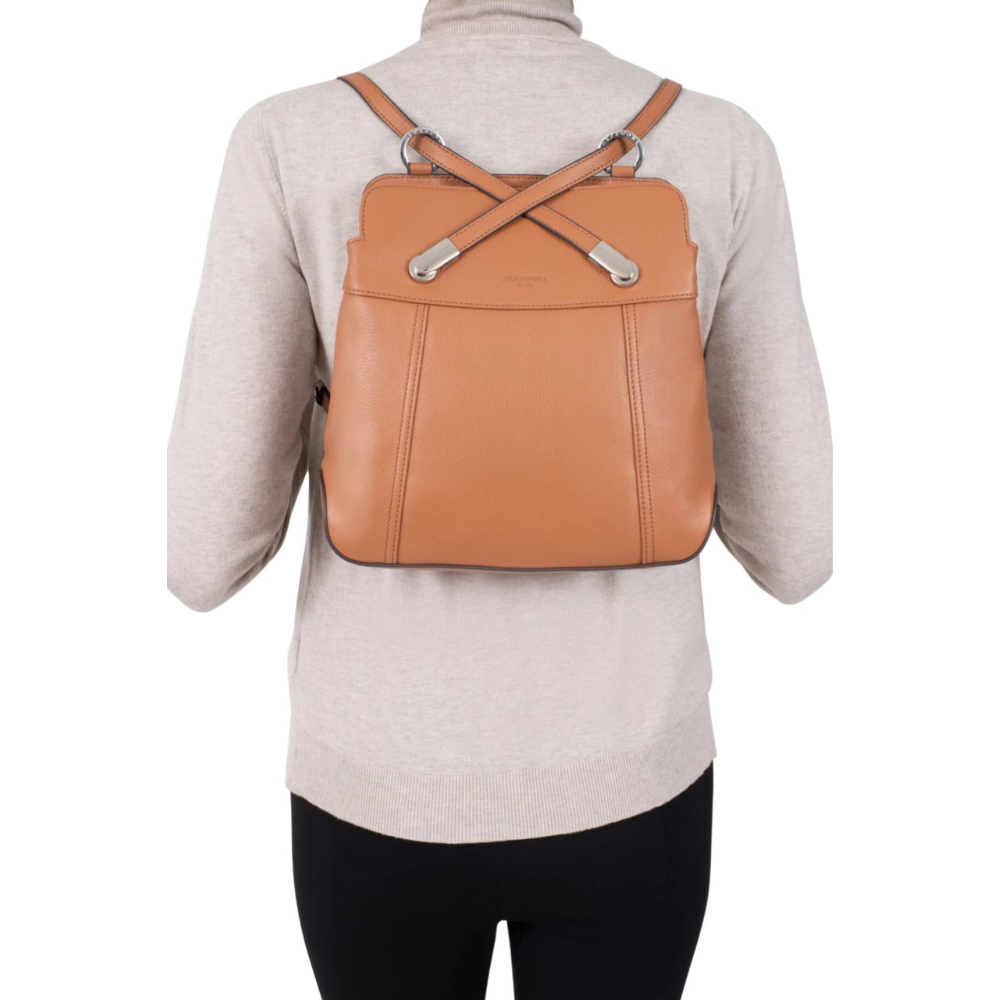Sac à Dos Femme Hexagona En Cuir – Compatible Téléphone Portable – Collection Confort – Poches Multiples Zippées – Élégance Et Praticité – Taille Unique