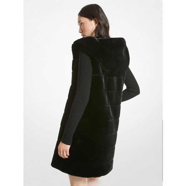 GILET À CAPUCHON EN FAUSSE FOURRURE MATELASSÉE MICHAEL KORS BLACK