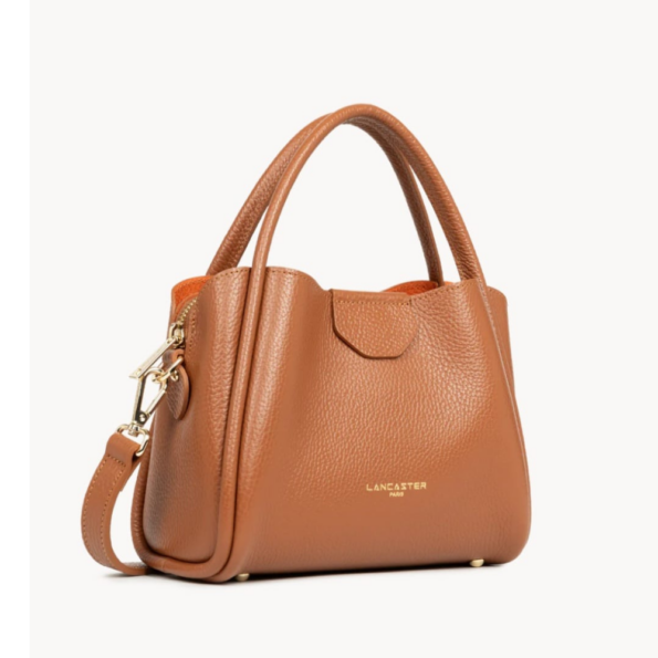 470-83 SAC À MAIN S IDA DOUBLE LANCASTER CAMEL-IN-ORANGE VUE LATÉRALE