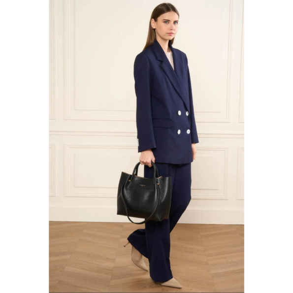 470-20 SAC CABAS FOULONNÉ DOUBLE LANCASTER NOIR IN NUDE VUE EN SITUATION 2