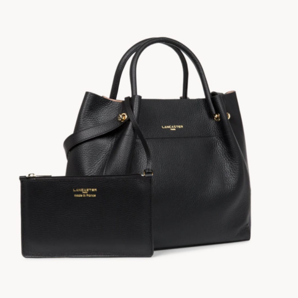 470-20 SAC CABAS FOULONNÉ DOUBLE LANCASTER NOIR IN NUDE VUE LATÉRALE