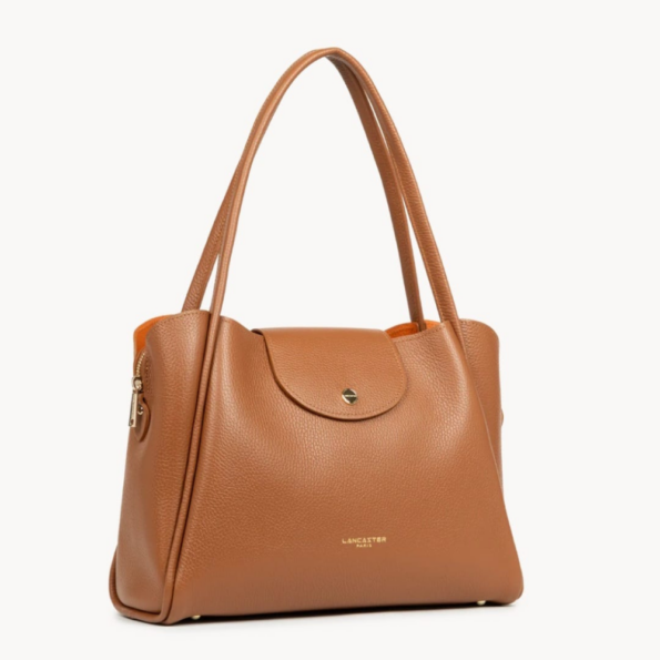 SAC CABAS ÉPAULE IDA DOUBLE CAMEL-IN-ORANGE 470-85 LANCASTER VUE LATÉRALE