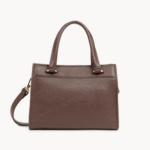 470-73 PETIT SAC À MAIN FOULONNÉ DOUBLE MARRON IN OR PÂLE VUE DE FACE LANCASTER