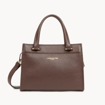 470-73 PETIT SAC À MAIN FOULONNÉ DOUBLE MARRON IN OR PÂLE VUE DE FACE LANCASTER