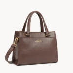 470-73 PETIT SAC À MAIN FOULONNÉ DOUBLE MARRON IN OR PÂLE VUE DE FACE LANCASTER