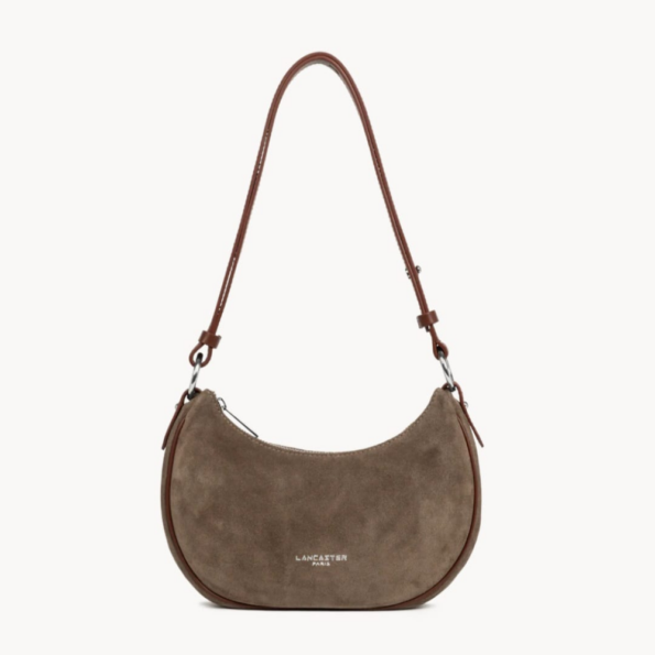 480-081 PETIT SAC BESACE SUEDE CHATAIGNE VUE DE FACE LANCASTER